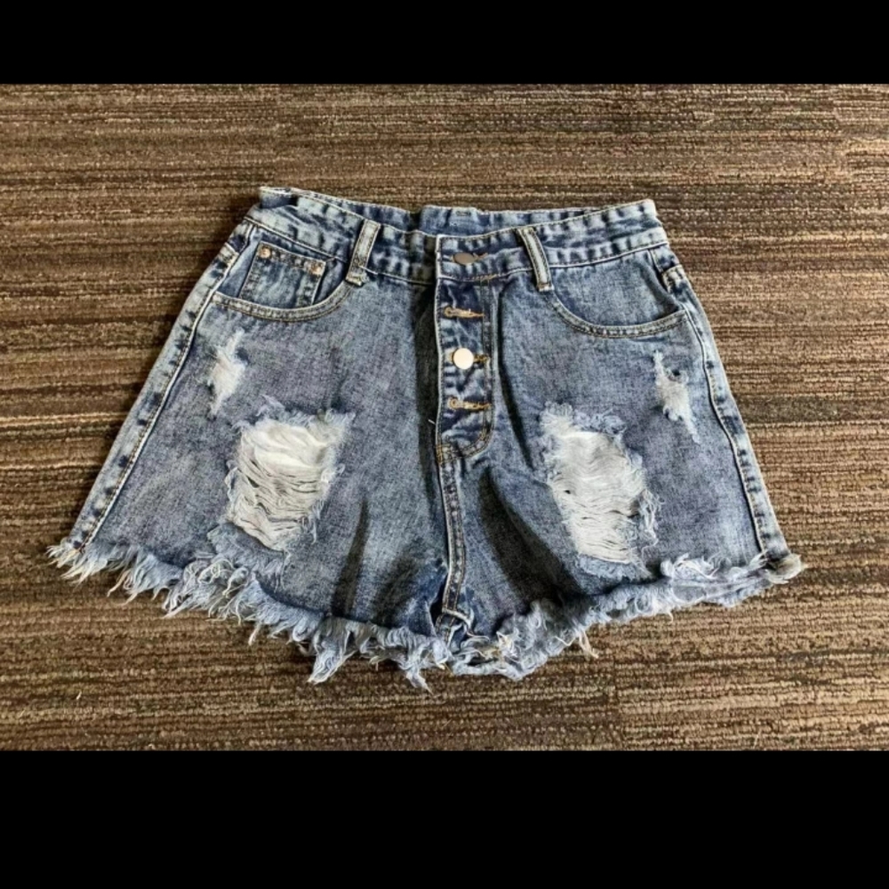 Ripped high waisted denim shorts